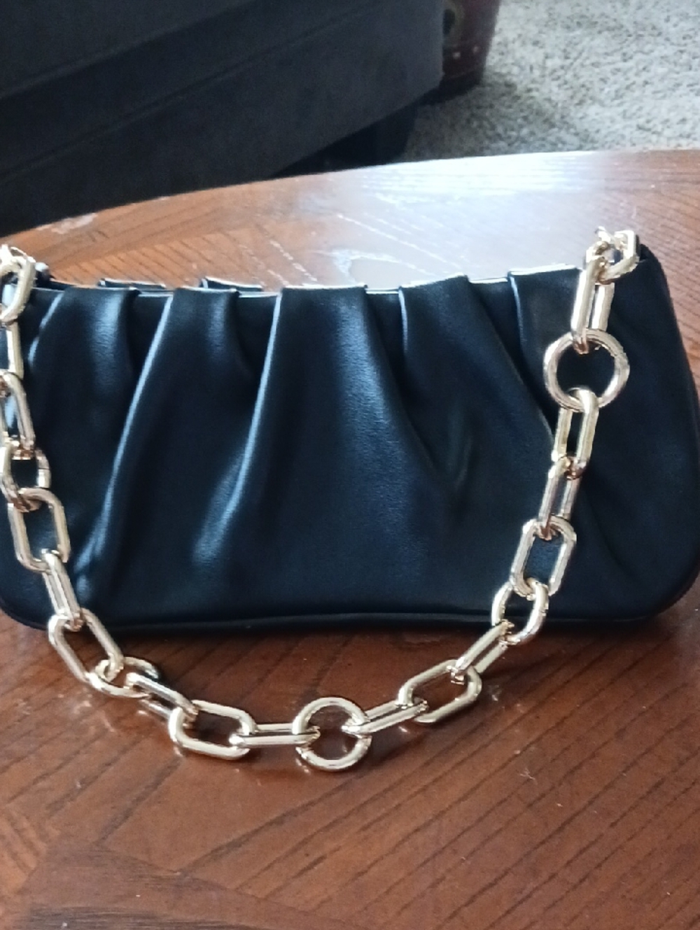 a new day Black Faux-Leather Clutch with Gold Chain
